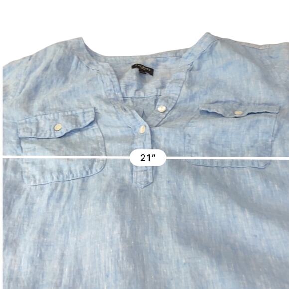 Talbots Light Blue LINEN Camp Blouse Size LARGE PETITE - Picture 7 of 10